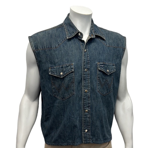 Wrangler Blue Denim Embroidered Back Patch "Rage Riders" Biker Motorcycle Vest L - Picture 8 of 14